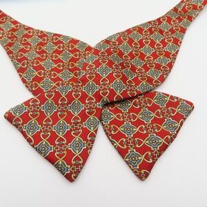 Carrot & Gibbs Bow Tie Red Blue Gold 2.5" Wide Self Tie Silk USA